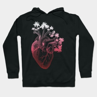 Crimson Colored Anatomically Correct Human Heart - Palm Trees Hoodie